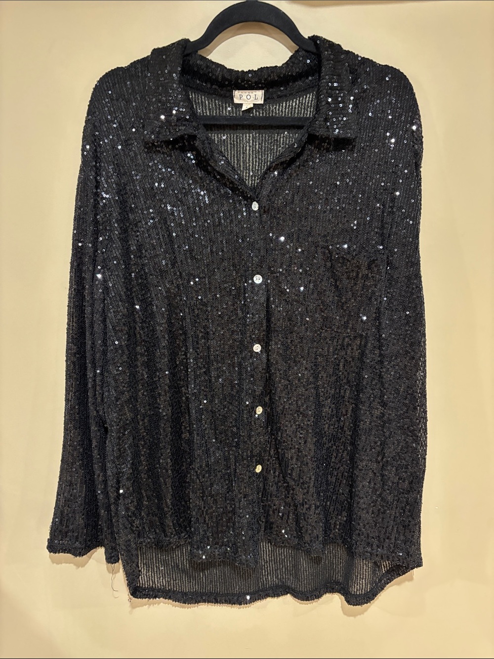 POL black sequin button down - Picture 2 of 5